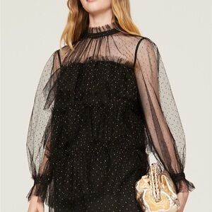 Adam Lippes Black and Gold Sheer Dress